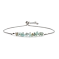 Detail of adjustable silver box chain bracelet with light blue natural raw stones - Steel & Blue Agate