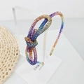 Rainbow gradient crystal headband with sparkling rhinestones and knot bow design - Light Colorful Rhinestone Bow Headband