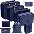 7-piece dark blue travel organizer set with mesh bags and waterproof polyester fabric - Cosmetic & Digital 9-Piece Set / Navy Blue