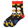 Black crew socks with space galaxy pattern, sun and earth design with red accents - 39-46 / 3650C/Universe Explosion