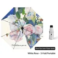 Portable five-fold umbrella featuring an oil painting white rose print and silver coating - 5-Fold 8k White Rose - Silver Coating