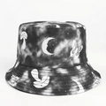 Detail of tie-dye bucket hat featuring butterfly, moon, and mushroom pattern prints - M (56-58cm) / Mushroom Butterfly Black