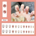 Sweet pink gradient press-on nails with white hearts, stars and French tips, 24 piece set - R562 Colorful French