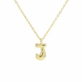 Detailed macro view of 18k gold plated bubble letter J pendant on a minimalist O-chain - Necklace J