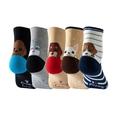 Detailed view of 5 pairs of novelty cotton socks featuring colorful cartoon dog patterns - Letter Stripe Dog Set
