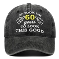 Detalle del bordado del 60 cumpleaños en una gorra de algodón negro lavado vintage - Negro Lavado 60 Años
