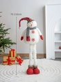 Retractable plush Christmas snowman figure with red green hat and plaid scarf, 70-110cm - Large Telescopic Snowman with Christmas Hat
