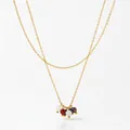 Collana a doppio strato in acciaio inossidabile dorato con cinque perle di pietra naturale - Collana d'oro (D1382)