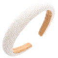 Detail van kralen hoofdband met witte kralen en antislip camel fluwelen voering - Wit