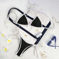 Minimalist black and white color block bikini set with adjustable side tie bottoms - Black and White