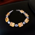 Bracelet ajustable élégant avec zircons jaunes carrés et pierres blanches en griffes - Style 66# Argent Jaune Large