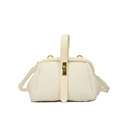 Elegant ivory faux crocodile leather handbag with gold metal clasp and top handle - White