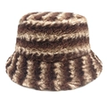 Dettaglio della spessa trama in ecopelliccia a righe del cappello bucket invernale - M (56-58cm) / Righe Marrone Scuro Chiaro Beige (2#)