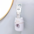 Distributeur automatique de dentifrice blanc avec bord doré fixé au mur gris clair - Blanc Or [Style de Luxe]