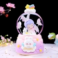 Pink and purple dream angel musical snow globe with cute rabbit figures on cloud base - Large 100mm Snow + Light / Purple Hair