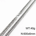 Collana a catena barbazzale in acciaio inossidabile argento, 600x6mm, 40g - 6mm x 600mm (KN232915-ZZ)