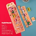 5-piece Christmas stationery set with pencils, ruler, and eraser in festive red and green - Yellow/Beige