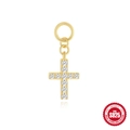 Pendentif croix en argent S925 doré serti de zircons brillants pour boucles d'oreilles - Pièce Unique / Or - Croix Pavée