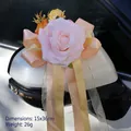 Pink artificial Austin rose wedding car mirror decor with champagne ribbons 15x36cm - Orange Yellow