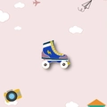Cute blue roller skate enamel brooch with lightning bolt design and purple wheels - Ice Skates
