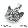Ciondolo a testa di gatto in acciaio al titanio argento vintage, 26x25mm e 10g - 26x25mm/10g / Ciondolo Testa di Gatto (Senza Catena) (KP117370-MZOZ)