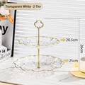 Two-tier glass fruit tray with gold metal handle for afternoon tea and desserts - 2-Tier / Clear White