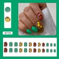 Short cute hand-painted floral press-on nails with fresh green solid color design - Glue Type / Cartoon Flower (W708)