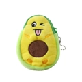 Detail of plush avocado coin purse with a soft green texture and metal keychain chain - Small / Yellow