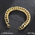 Golden stainless steel Cuban link bracelet for men with 230x16mm size and 76g weight - Bracelet (KB66775-K)