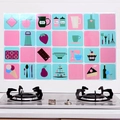 Pegatina de cocina a cuadros rosa y turquesa con dibujos de utensilios de cocina - Postre de Cuadrícula