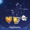 S925 sterling silver heart-shaped Sagittarius stud earrings with yellow birthstone - November: Champagne (Sagittarius/Yellow)