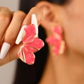 Exaggerated pink gradient enamel flower petal earrings with elegant gold trim and textures - Butterfly Wing Textured Style (9630) / Pink