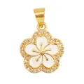 Golden five-petal flower pendant with white enamel and sparkling zircon edging detail - Gold Rhinestone Inlaid White Enamel Flower