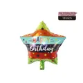 18 inch star shaped birthday balloon with rainbow patterns and happy birthday text - 18-inch Star Birthday Print Stripes