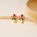 Macro detail of colorful floral earrings with vibrant zircon petals on a wooden branch - Multicolor Teardrop Petal(EH410013)