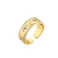 Anello malocchio regolabile placcato oro 18K con pietre di zircone blu e bianche - Aperto Regolabile / Stile Malocchio Dorato (11153)
