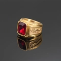 Men's golden dragon ring with rectangular red gemstone and intricate relief carving - US 7 / Gold Red