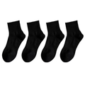 Pack of 4 pairs of black breathable cotton sports socks with ribbed cuffs for men and women - Double Elastic Crew Socks / Black