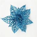 Sparkling blue glitter hollow poinsettia flower for Christmas tree and wreath decoration - Lake Blue