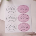 Detail view of oval Happy Birthday stickers with cute hand-drawn animals and party hats - Style C Horizontal Cartoon (6 Pcs/Sheet) / White/Pink Mixed
