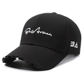Classic black baseball cap with white embroidered signature and curved brim design - Adjustable / Normal Brim (7.5cm) White Embroidery / Black