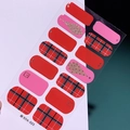 Stickers à ongles de Noël SDA-023 avec sapins scintillants rouges et carreaux - Style Sapin Pailleté Or Carreau Rose Rouge (SDA-023)