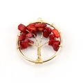 Handmade life tree pendant with gold wire wrapping and vibrant red natural crystal stones - 3cm / Gold + Red Coral