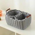 Cesto portaoggetti intrecciato grigio con manici in pelle per trucchi e snack - Set da 3 pezzi / Grigio