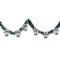 2m dark green Christmas garland with silver bows and shiny silver baubles for tree decor - Dark Green White Edge + 6 Silver Balls + 6 Silver Bows