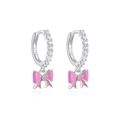 Orecchini con fiocco rosa, cerchi in argento S925 e pietre di zircone scintillanti - Rosa (Oro Bianco)