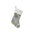 Chaussette de Noël en velours argenté avec motifs flocons dorés et fausse fourrure - Gris-Flocon de neige