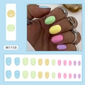 Faux ongles courts ovales colorés macaron en lot de 24 avec palette arc-en-ciel - W1158 Multicolore (Style Colle)