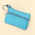 Light blue genuine leather mini coin purse with litchi texture and silver key ring - Light Blue