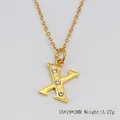 Golden titanium steel necklace featuring letter X pendant with embossed dots and zircons - Letter X